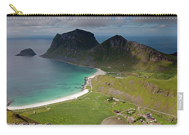 Holandsmelen Zip Pouch featuring the photograph Haukland and Vik Beaches from Holandsmelen #3 by Aivar Mikko