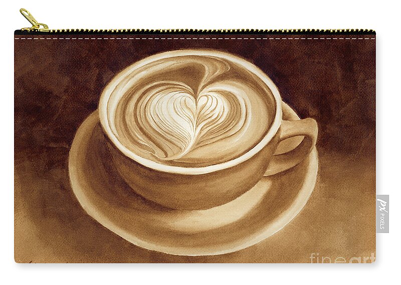 Coffee Art Zip Pouch featuring the painting Heart Latte II #1 by Hailey E Herrera