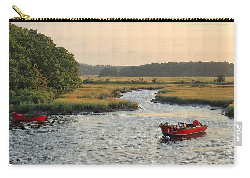 Harwich Zip Pouch featuring the photograph Herring River and Red Boats Cape Cod #1 by John Burk