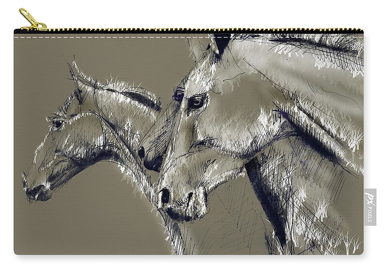 Horse Zip Pouch featuring the drawing Horse study #1 by Daliana Pacuraru