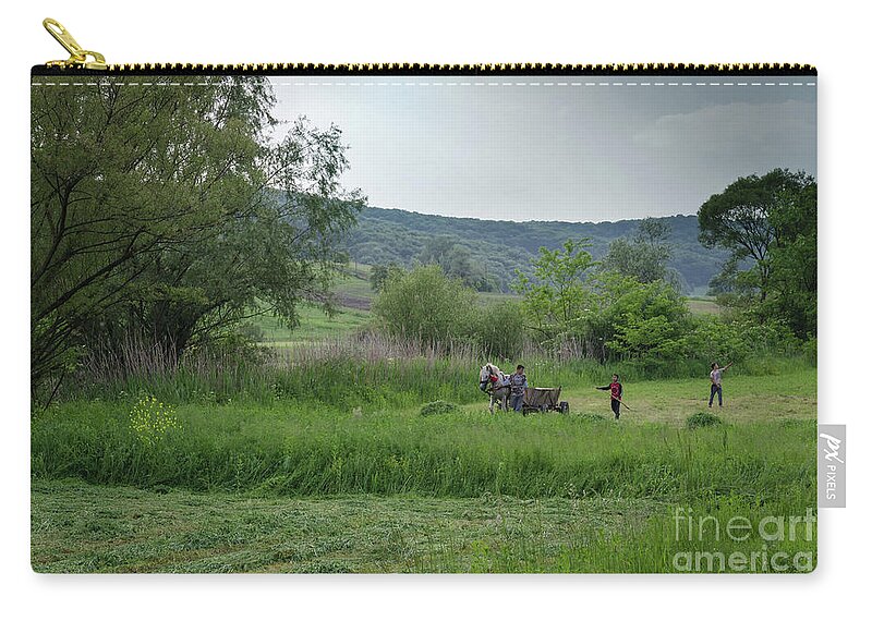 Malancrav Zip Pouch featuring the photograph Horsedrawn Haycart, Transylvania 2 by Perry Rodriguez
