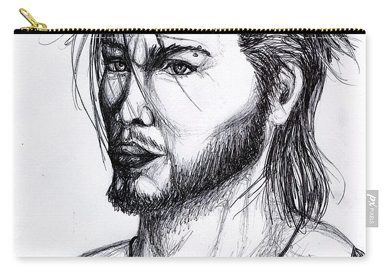Imaginative Zip Pouch featuring the drawing Imaginative Portrait Drawing #1 by Alban Dizdari