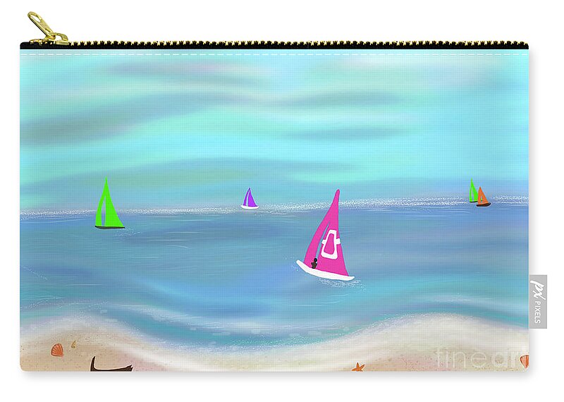 Pink Zip Pouch featuring the painting In the Pink - Sailing in Tropical Waters by Barefoot Bodeez Art