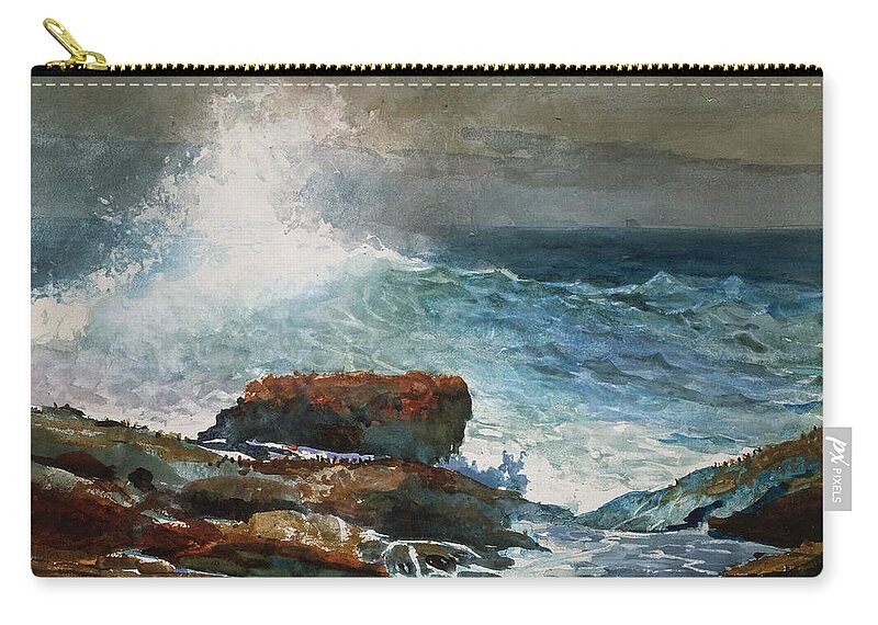 Winslow Homer Zip Pouch featuring the drawing Incoming Tide. Scarboro. Maine #2 by Winslow Homer
