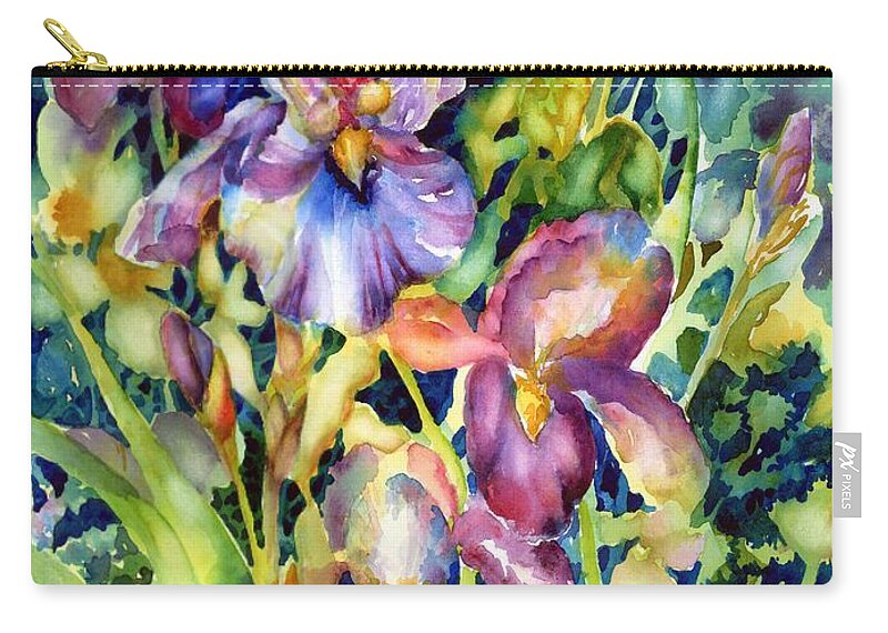 Watercolor Zip Pouch featuring the painting Iris II #1 by Ann Nicholson
