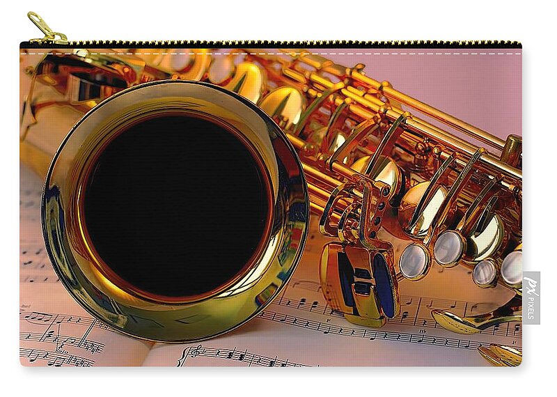 Jazz Saxophone #jazz Art Zip Pouch featuring the photograph Jazz Saxaphone #1 by Louis Ferreira