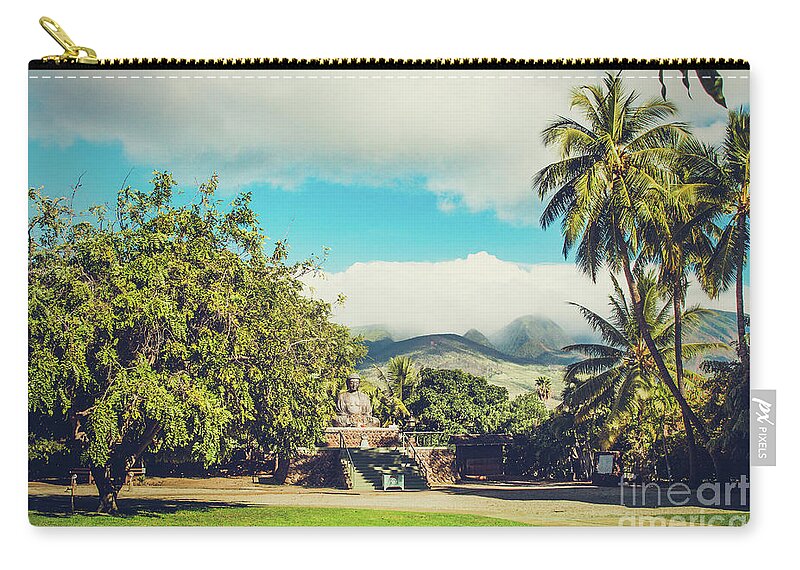 Buddha Zip Pouch featuring the photograph Jodo Shu Mission Lahaina Maui Hawaii #1 by Sharon Mau