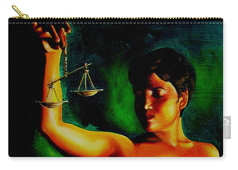 Law Art Zip Pouch featuring the painting Lady Justice #1 by Laura Pierre-Louis