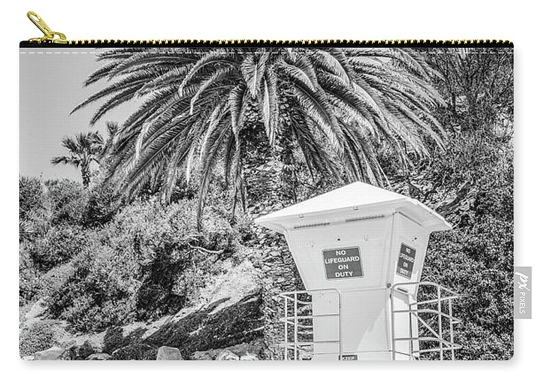 America Zip Pouch featuring the photograph Laguna Beach Lifeguard Tower Black and White Picture #1 by Paul Velgos