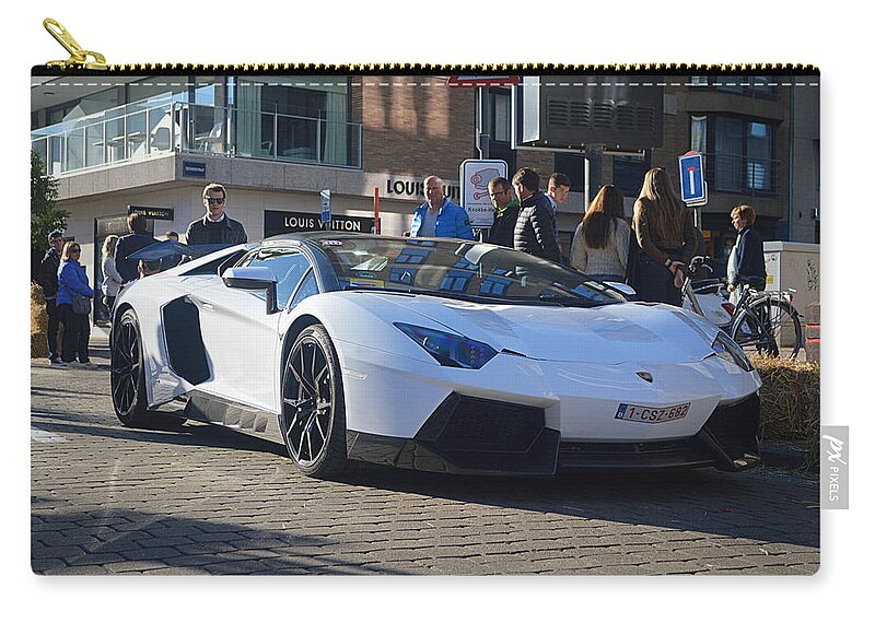Lambo Zip Pouch featuring the photograph Lamborghini Aventador Roadster #1 by Sportscars OfBelgium