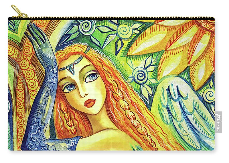 Bird Fairy Zip Pouch featuring the painting Fairy Leda and the Swan by Eva Campbell