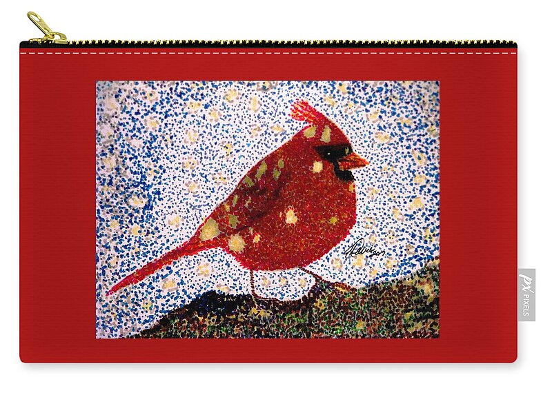 Cardinal Paintings Zip Pouch featuring the painting Let It Snow #1 by Angela Davies