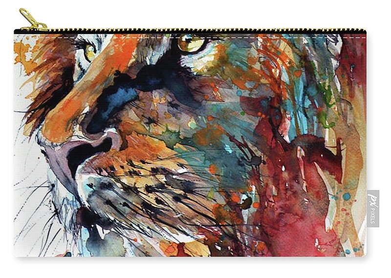 Lion Zip Pouch featuring the painting Lion #1 by Kovacs Anna Brigitta