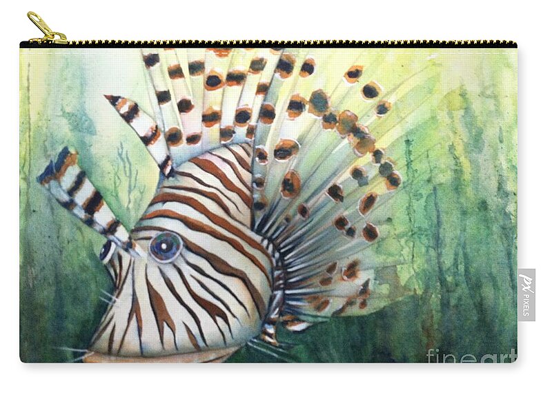 Lionfish Zip Pouch featuring the painting Lionfish #1 by Midge Pippel