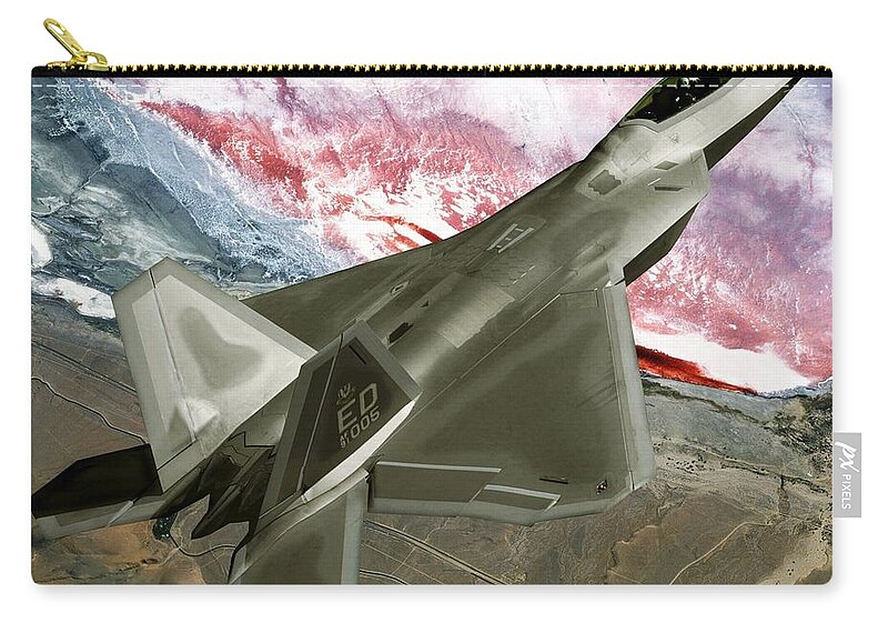 Lockheed Martin F-22 Raptor Zip Pouch featuring the photograph Lockheed Martin F-22 Raptor #1 by Jackie Russo