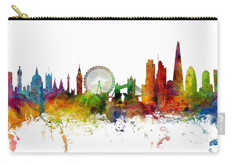 London Zip Pouch featuring the digital art London England Skyline Panoramic #1 by Michael Tompsett