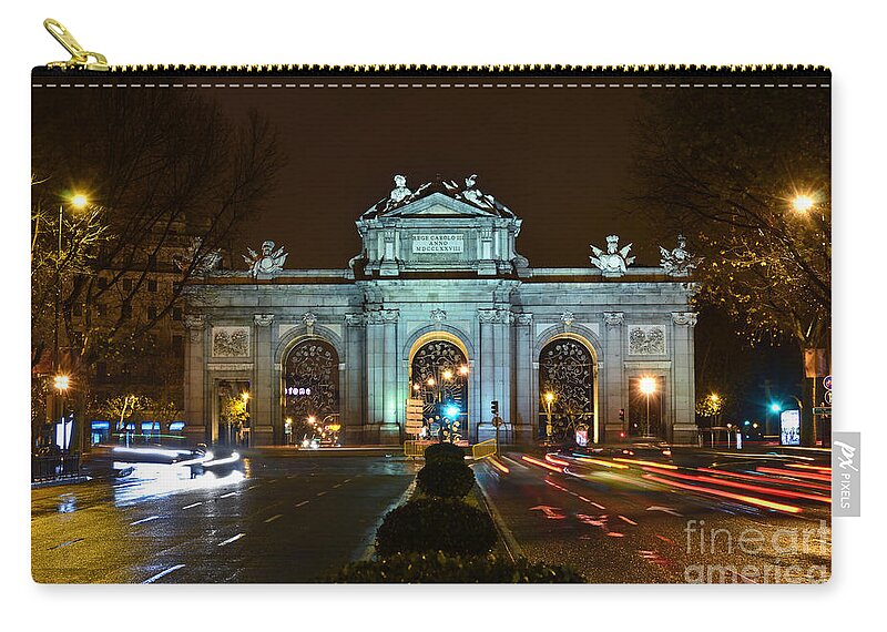 Alcala Zip Pouch featuring the photograph Madrid - Spain - Puerta de Alcala #1 by Carlos Alkmin