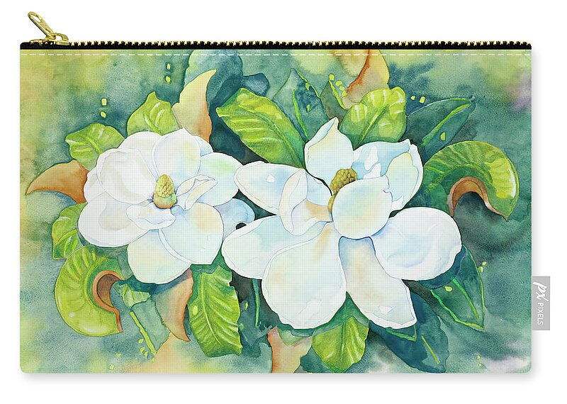 Magnolias Zip Pouch featuring the painting Magnolias by Cathy Locke