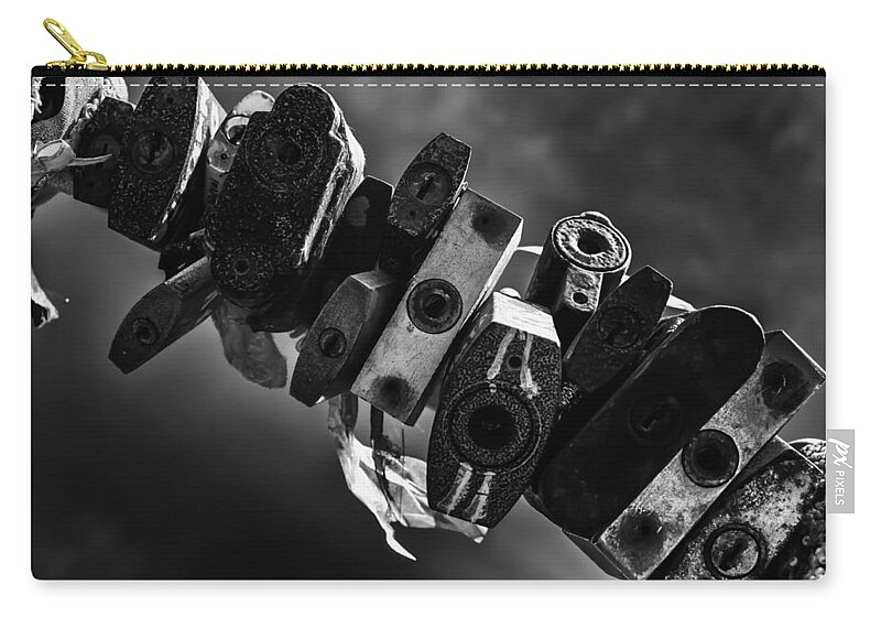Abstract Zip Pouch featuring the photograph Sealed Metal Padlocks of Endless Time by John Williams