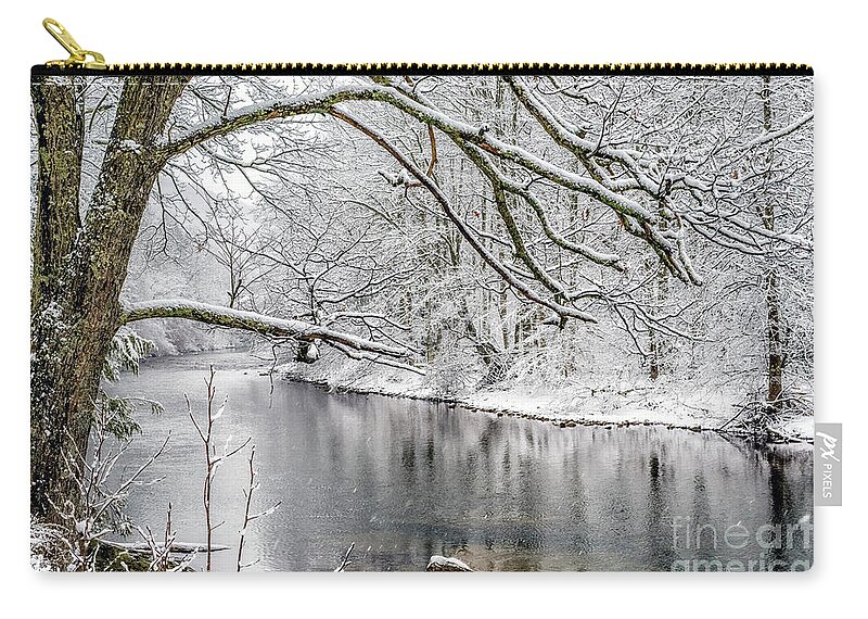 Cranberry River Zip Pouch featuring the photograph March Snow along Cranberry River #1 by Thomas R Fletcher