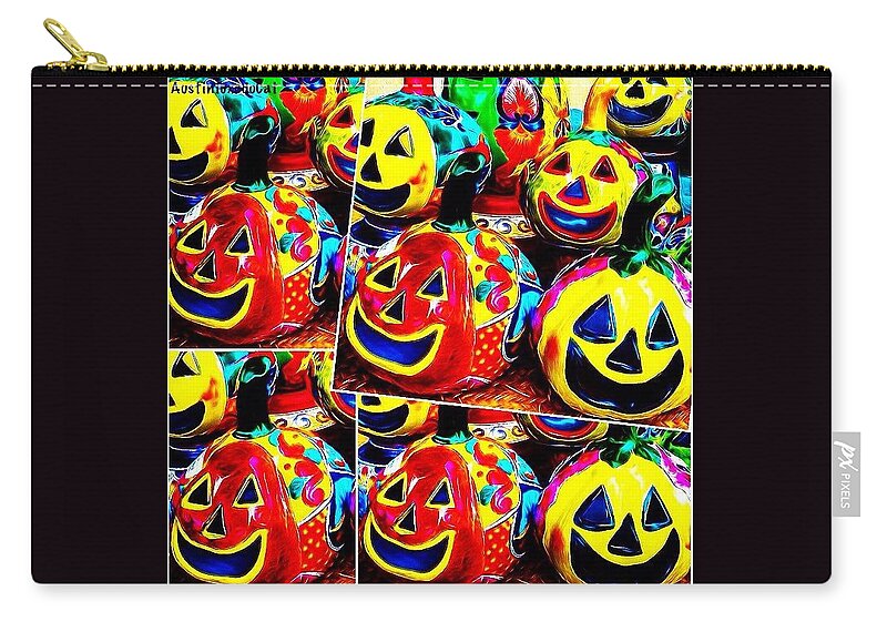 Ig_of_tx Zip Pouch featuring the photograph May Your #halloween Be Extra #colorful #1 by Austin Tuxedo Cat