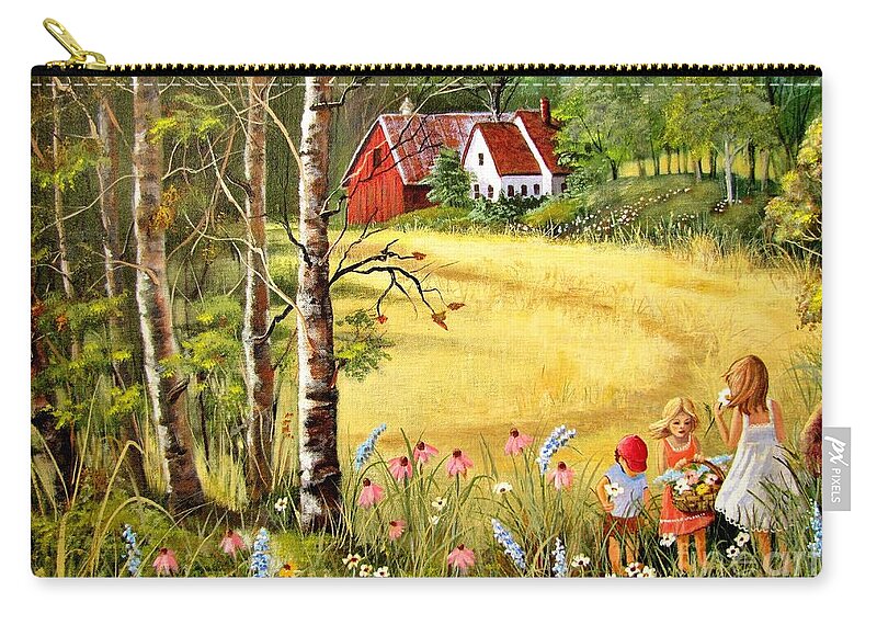 Rural Scene Zip Pouch featuring the painting Memories For Mom by Marilyn Smith