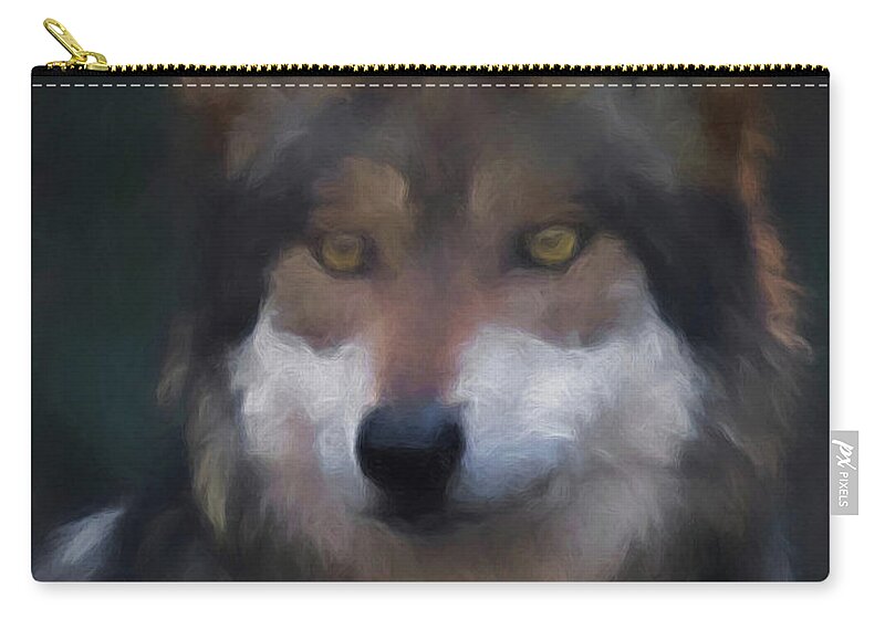 Wolf Zip Pouch featuring the digital art Mexican Grey Wolf DA #2 by Ernest Echols
