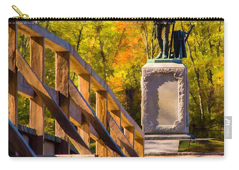 Dave Thompsen Photography Zip Pouch featuring the photograph Minuteman Statue at North Bridge by David Thompsen