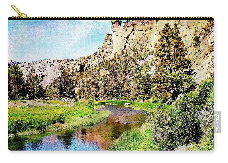 United States Zip Pouch featuring the digital art Monkey Face Rock - Smith Rock National Park #1 by Joseph Hendrix
