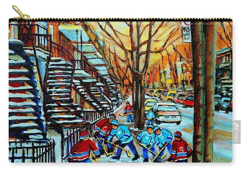 Hockey Zip Pouch featuring the painting Montreal Hockey Paintings #1 by Carole Spandau