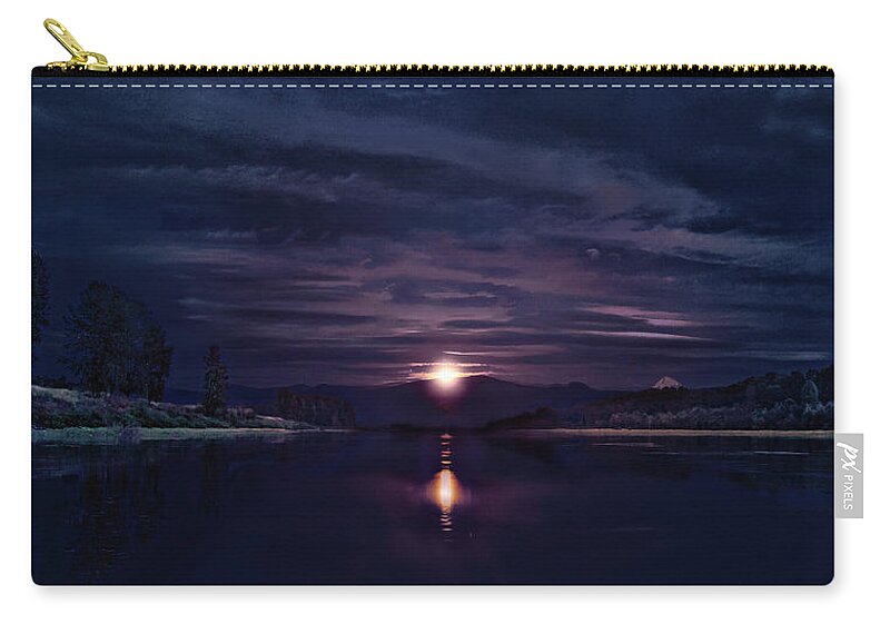 Moon Zip Pouch featuring the photograph Moonrise Columbia #1 by John Christopher