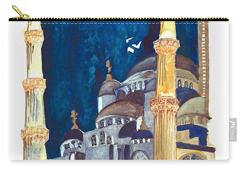 Mosque Sultan Ahmet Blue Mosque  Istanbul Historic Night-time Impressionist Zip Pouch featuring the painting Mosque Sultan Ahmet, Istanbul by Joan Cordell