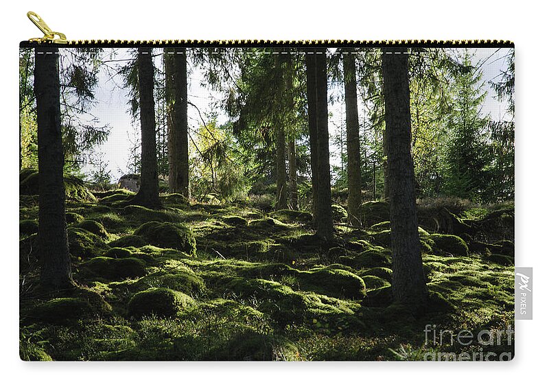 Back Light Zip Pouch featuring the photograph Mossy rocks #1 by Kennerth and Birgitta Kullman