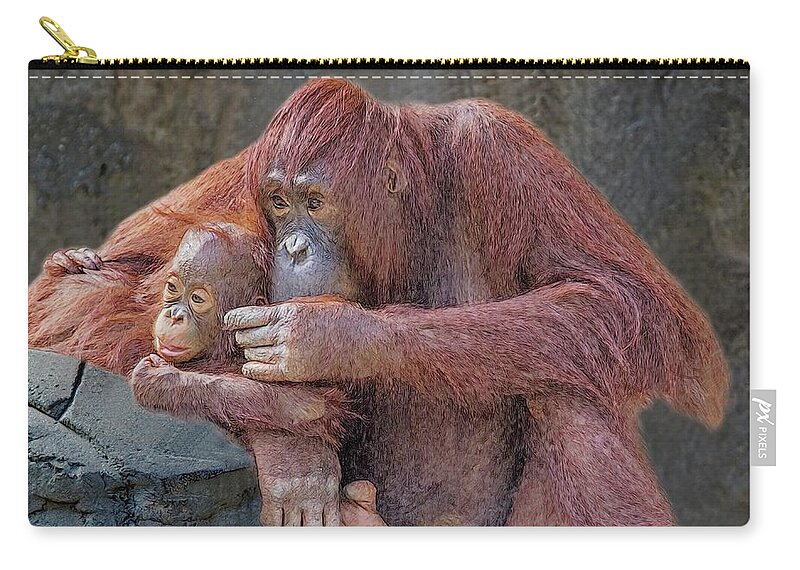 Orangutan Zip Pouch featuring the digital art Motherhood 4 #1 by Larry Linton