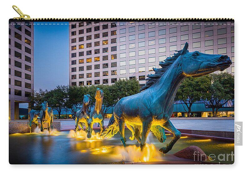 America Zip Pouch featuring the photograph Mustangs at Las Colinas #1 by Inge Johnsson