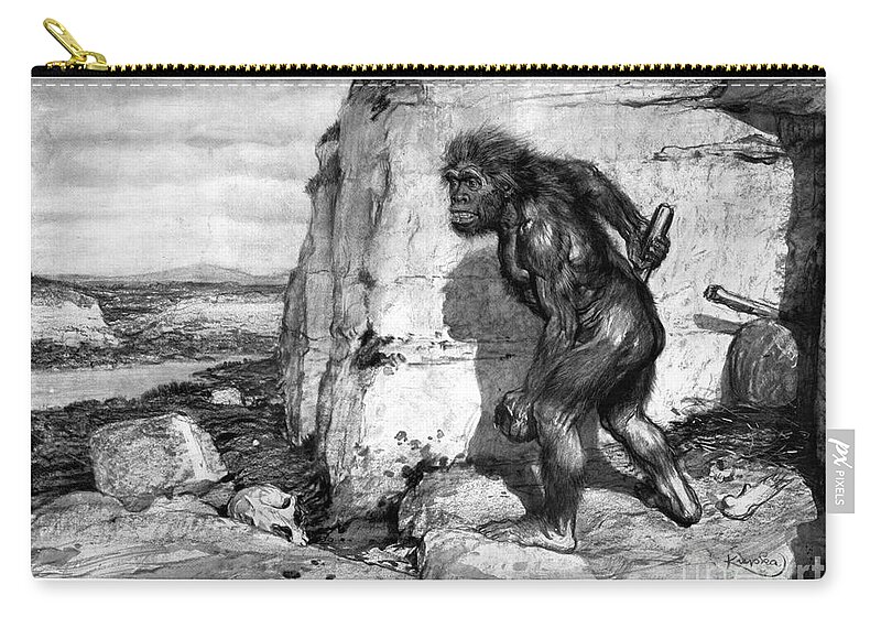 1909 Zip Pouch featuring the photograph Neanderthal Man #1 by Granger