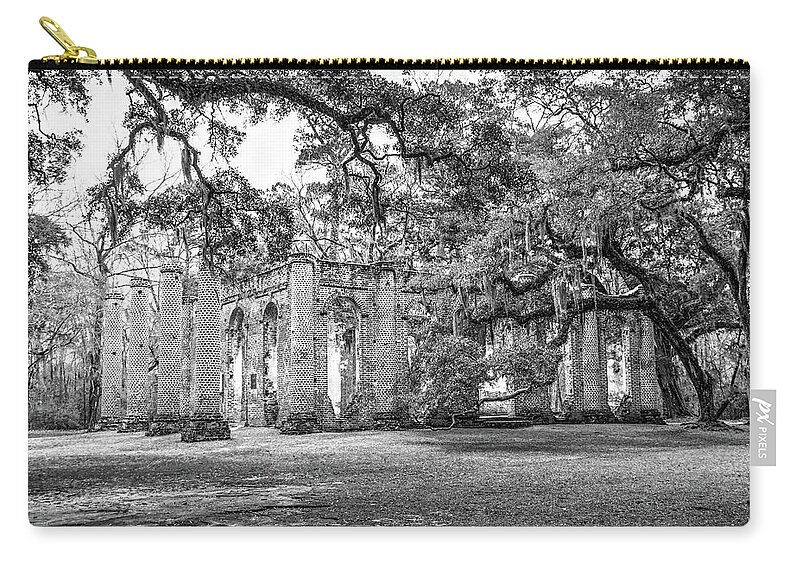 Old Zip Pouch featuring the photograph Old Sheldon Church - Tree Canopy #1 by Scott Hansen