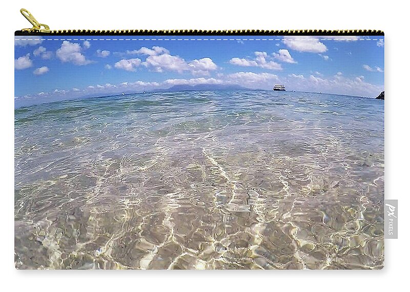 Beach Boat Zip Pouch featuring the photograph On the Horizon #1 by Debbie Cundy