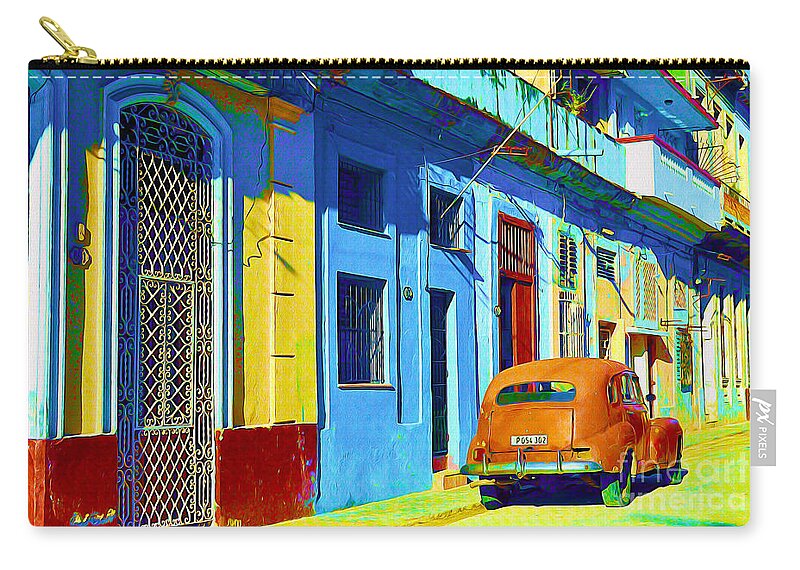 Havana Zip Pouch featuring the painting Orange Classic Car - Havana Cuba #2 by Chris Andruskiewicz
