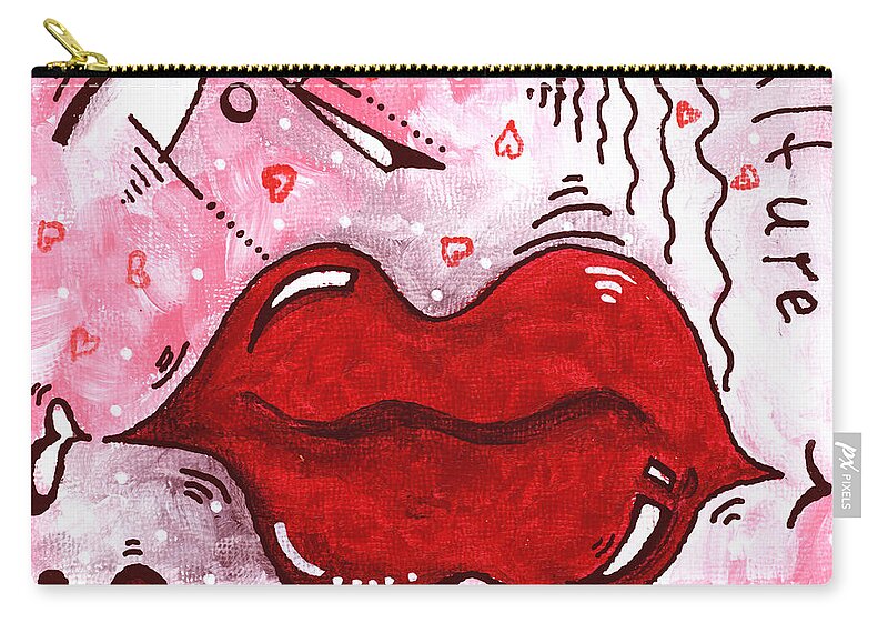 Lips Zip Pouch featuring the painting Original Mini PoP Art Lips Kiss Pop Culture Painting Kissable by Megan Duncanson by Megan Aroon