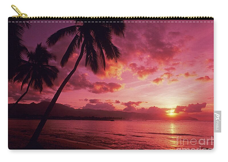Beach Zip Pouch featuring the photograph Palms Against Pink Sunset #1 by Carl Shaneff - Printscapes
