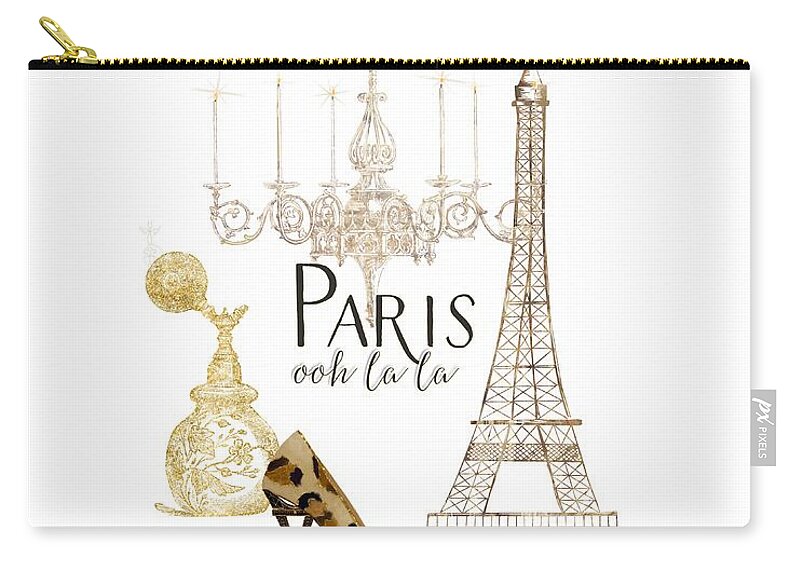 Fashion Carry-all Pouch featuring the painting Paris - Ooh la la Fashion Eiffel Tower Chandelier Perfume Bottle by Audrey Jeanne Roberts