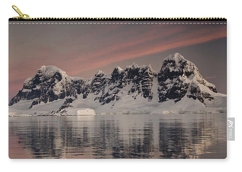 00479585 Zip Pouch featuring the photograph Peaks At Sunset Wiencke Island #1 by Colin Monteath