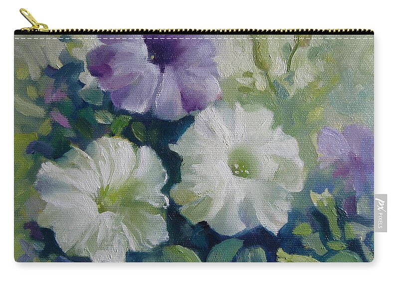 Petunia Zip Pouch featuring the painting Petunias #1 by Elena Oleniuc