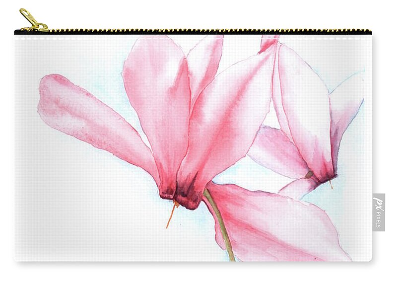 Flowers Carry-all Pouch featuring the painting Pink Cyclamen by Hilda Wagner