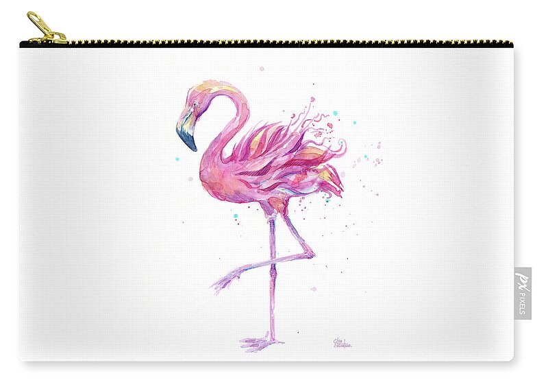 Flamingo Zip Pouch featuring the painting Pink Flamingo Watercolor #2 by Olga Shvartsur