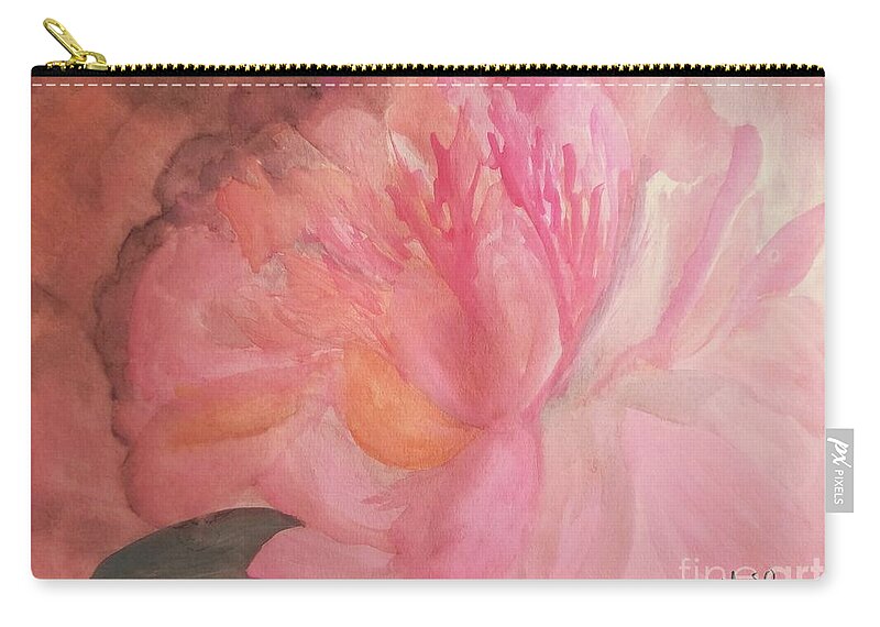 Pink Peony Zip Pouch featuring the painting Pink Peony #1 by Maria Urso