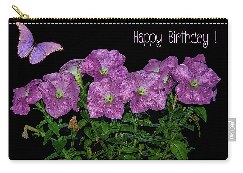 Flower Carry-all Pouch featuring the photograph Pink Petunia On Black by Cathy Kovarik