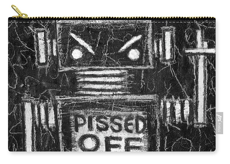 Robot Carry-all Pouch featuring the drawing Pissed Off Bot by Roseanne Jones
