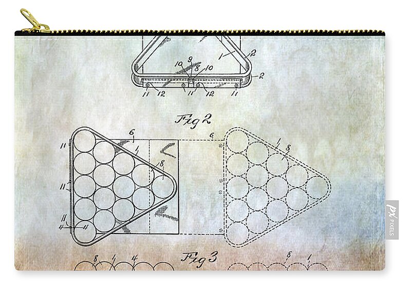 Pool Table Zip Pouch featuring the photograph Pool table triangle patent from 1915 #1 by Chris Smith